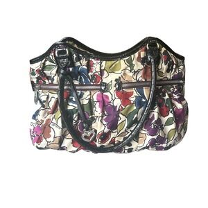 Brighton‎ Floral Handbag Satchel Multi Color Leather Trim Heart Charm Cute